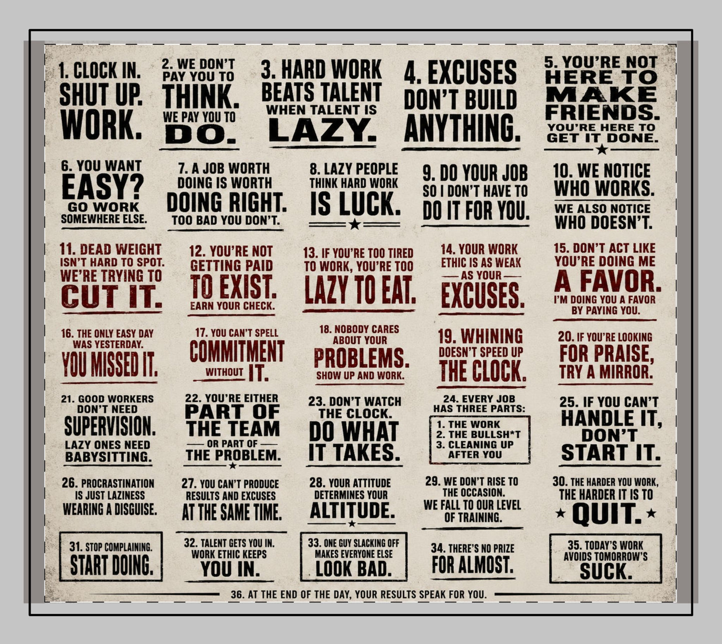 JOBSITE PHRASES Desk Mat — Stitched Edge Work Mat Design 18"X16"