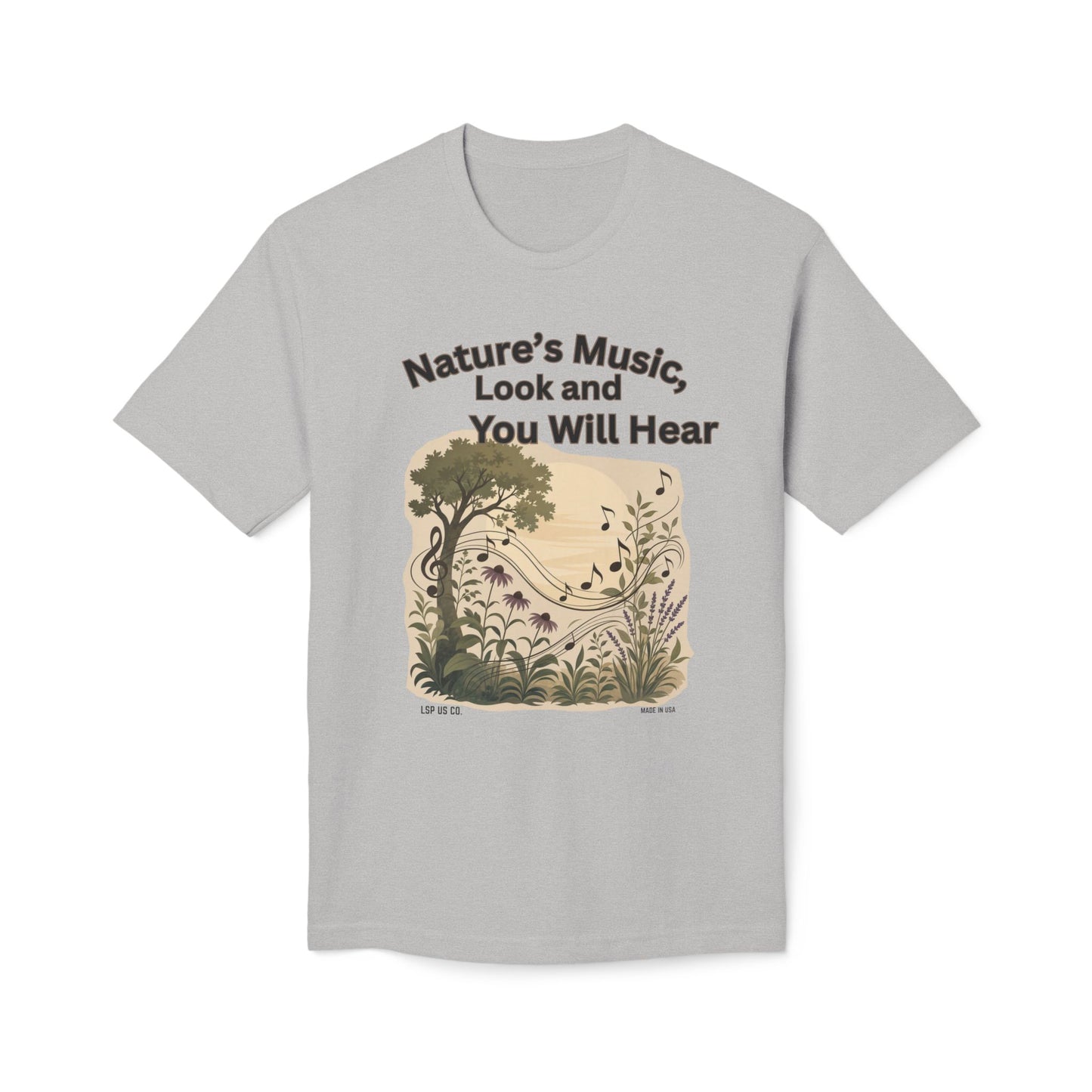Nature's Music T-Shirt — "Nature's Music, Look and You Will Hear" Vintage Botanical Bayside Tee