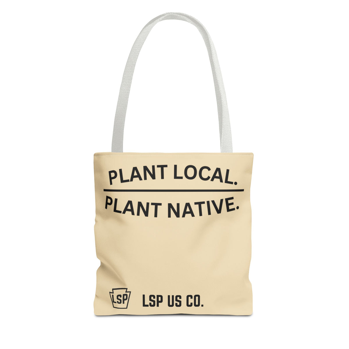 LSP US CO Tote Bag — "Plant Local. Plant Native." Eco-Friendly Canvas Tote with Tree Ring Nature Graphic