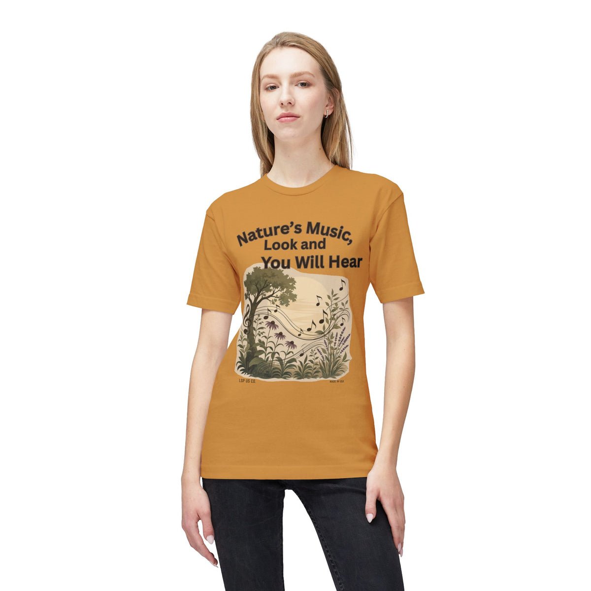 Nature's Music T-Shirt — "Nature's Music, Look and You Will Hear" Vintage Botanical Bayside Tee