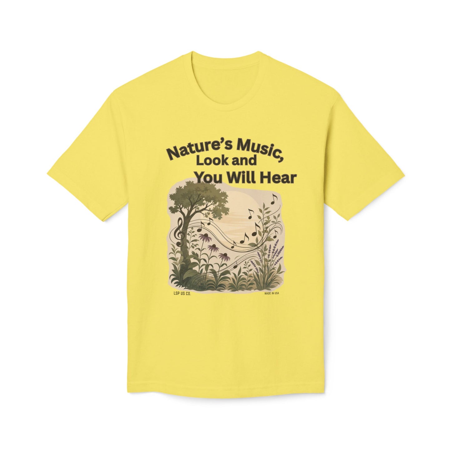 Nature's Music T-Shirt — "Nature's Music, Look and You Will Hear" Vintage Botanical Bayside Tee