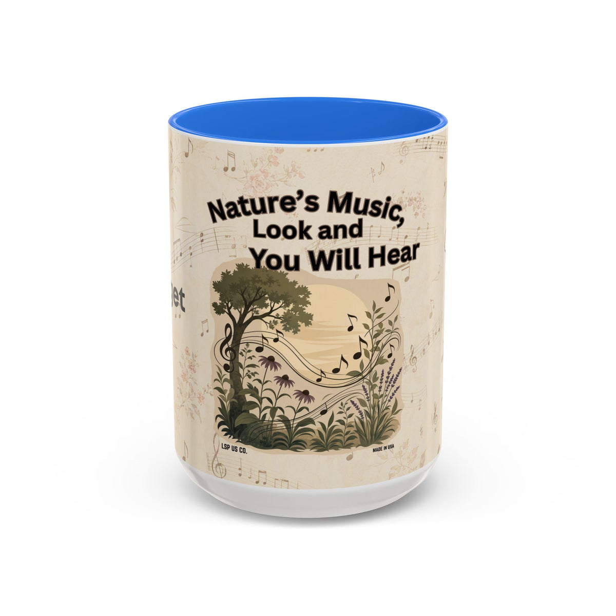 Bridget - Nature’s Music Floral Note Mug — Natures Music, Look and You Will Hear 15oz