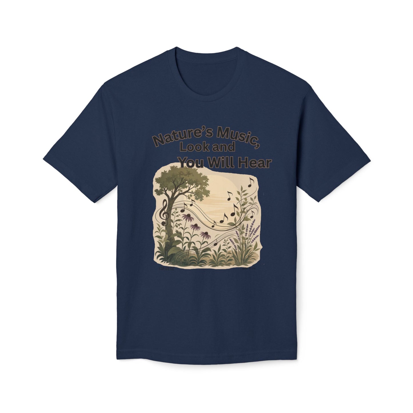 Nature's Music T-Shirt — "Nature's Music, Look and You Will Hear" Vintage Botanical Bayside Tee