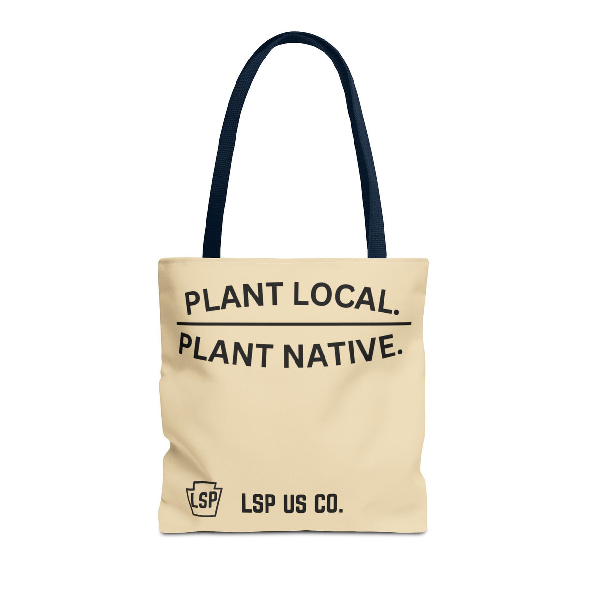 LSP US CO Tote Bag — "Plant Local. Plant Native." Eco-Friendly Canvas Tote with Tree Ring Nature Graphic