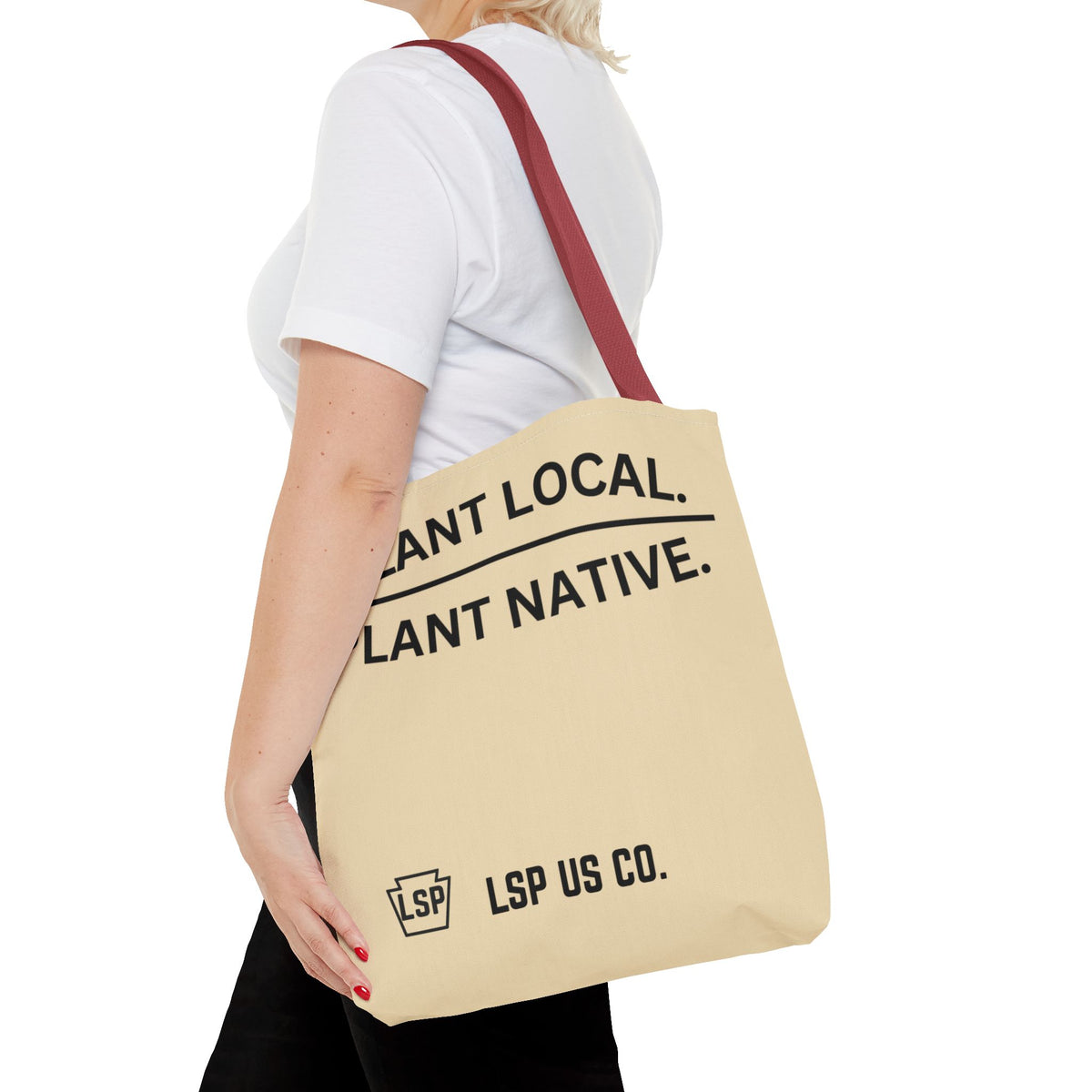 LSP US CO Tote Bag — "Plant Local. Plant Native." Eco-Friendly Canvas Tote with Tree Ring Nature Graphic