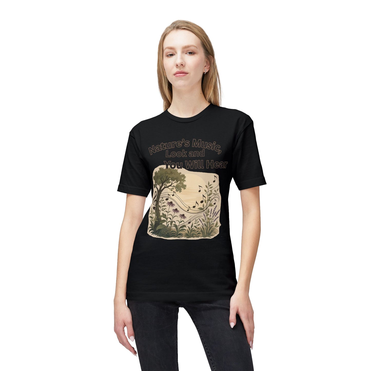 Nature's Music T-Shirt — "Nature's Music, Look and You Will Hear" Vintage Botanical Bayside Tee