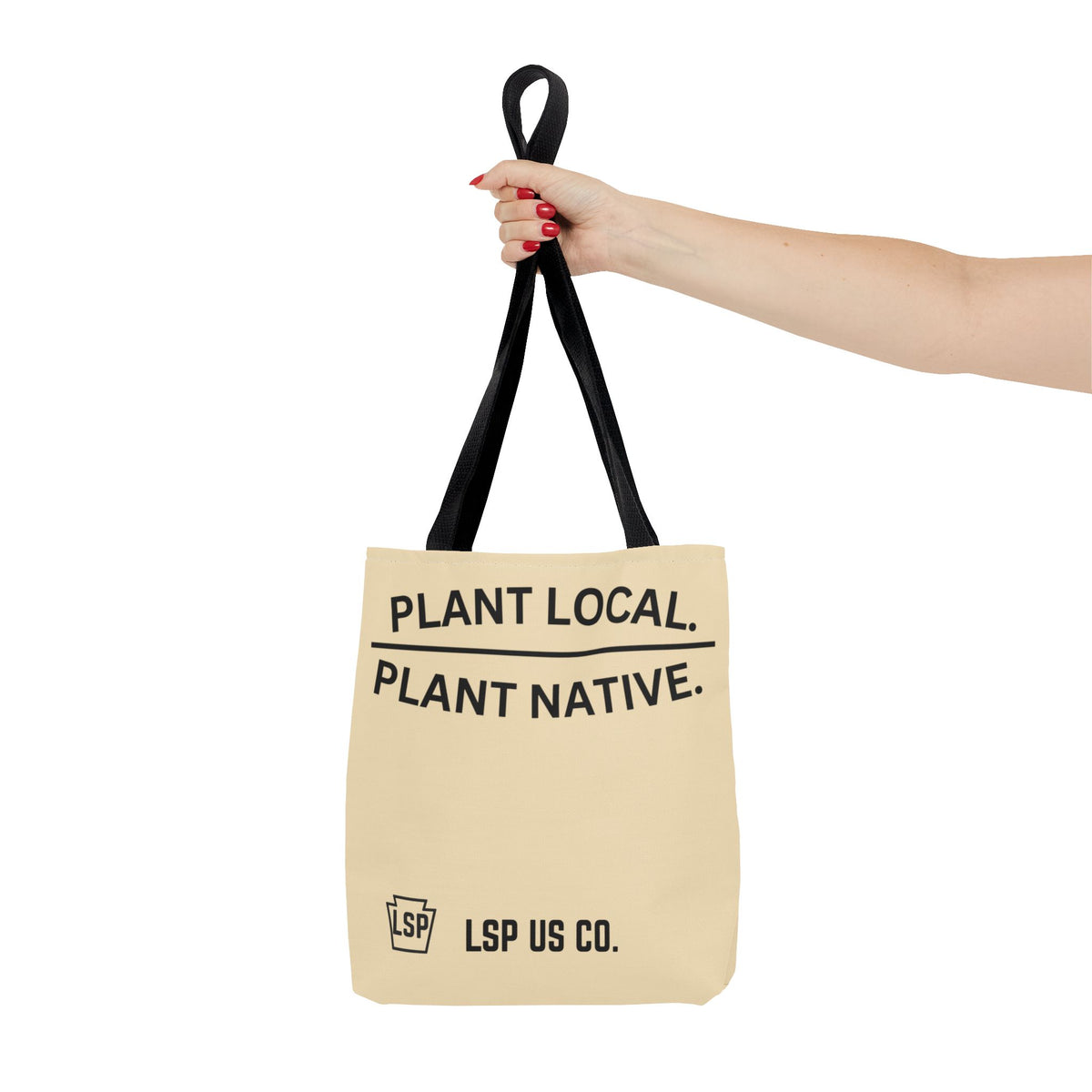 LSP US CO Tote Bag — "Plant Local. Plant Native." Eco-Friendly Canvas Tote with Tree Ring Nature Graphic