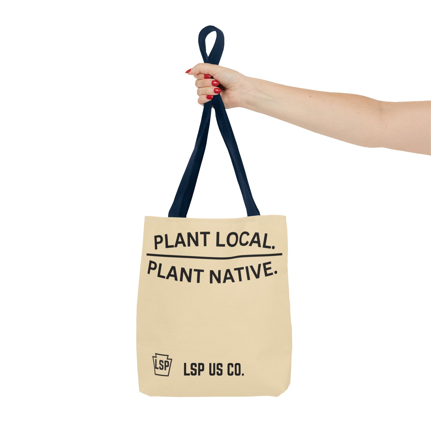 LSP US CO Tote Bag — "Plant Local. Plant Native." Eco-Friendly Canvas Tote with Tree Ring Nature Graphic