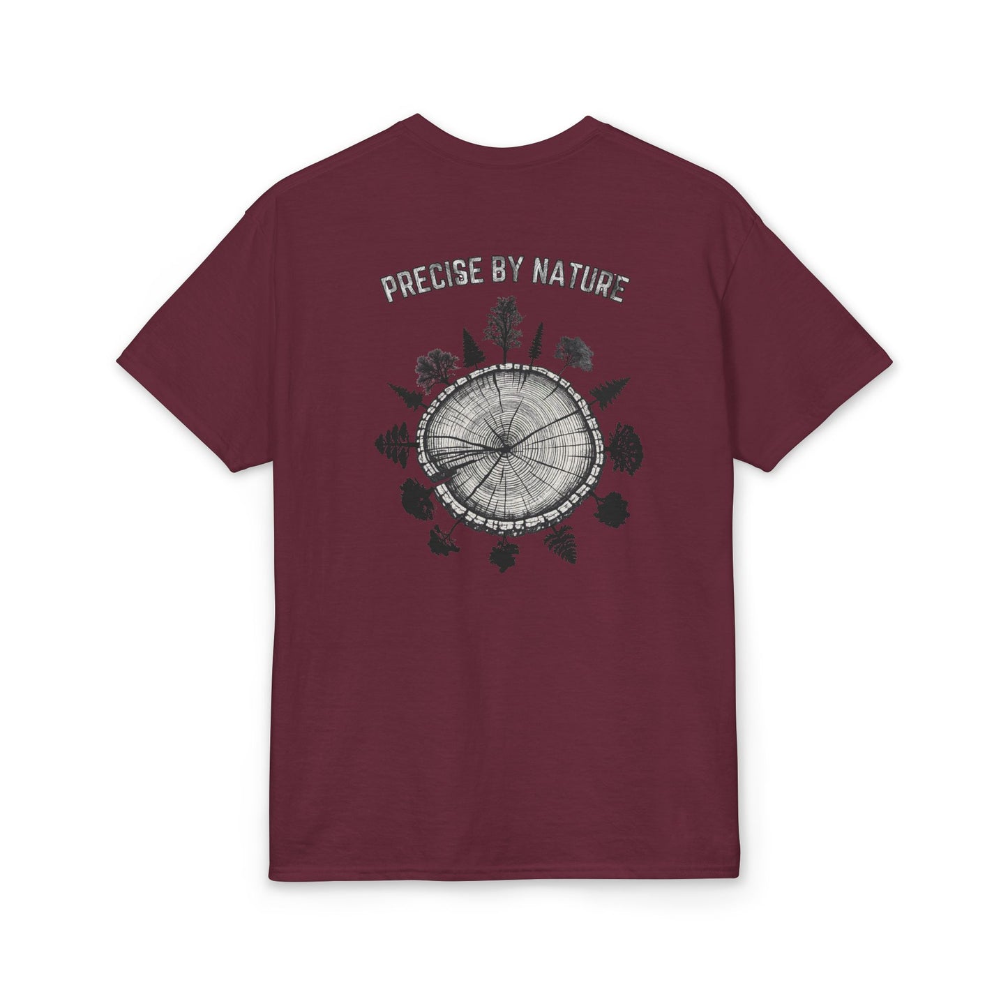 PRECISE BY NATURE T-Shirt — Trees around Tree Ring Graphic Tee for Nature Lovers