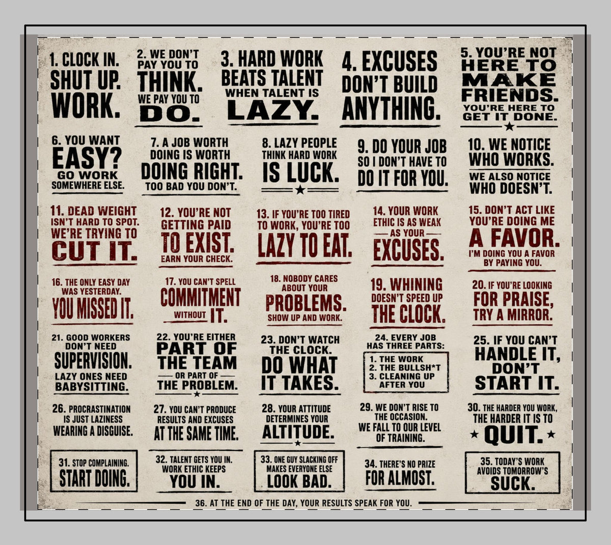 JOBSITE PHRASES Desk Mat — Stitched Edge Work Mat Design 18"X16"