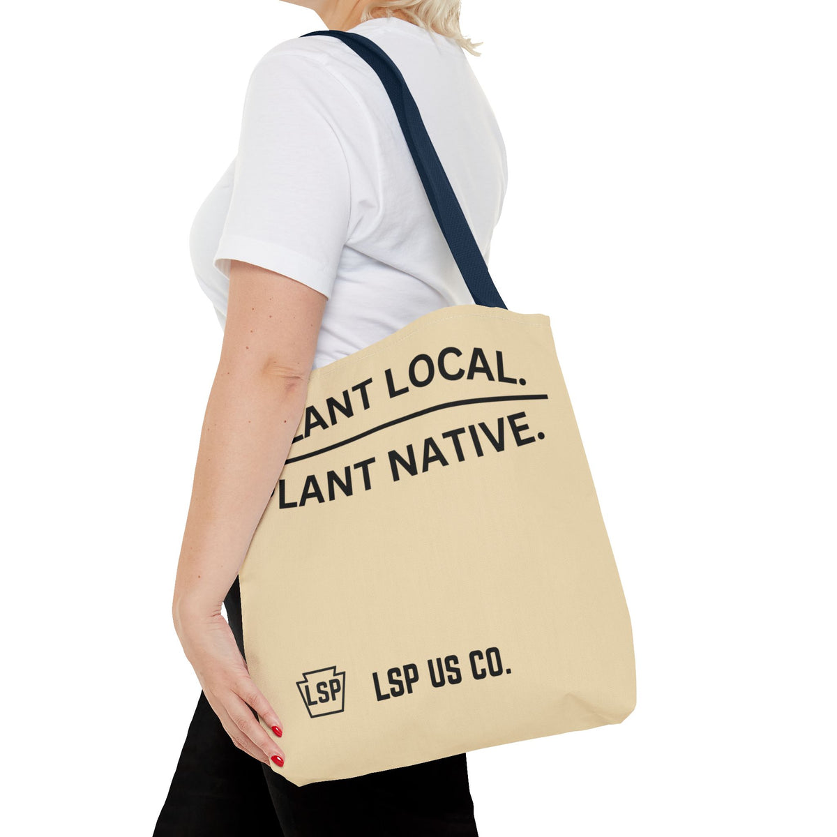 LSP US CO Tote Bag — "Plant Local. Plant Native." Eco-Friendly Canvas Tote with Tree Ring Nature Graphic