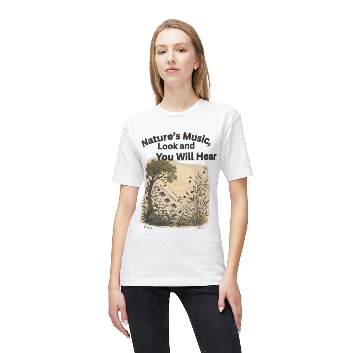 Nature's Music T-Shirt — "Nature's Music, Look and You Will Hear" Vintage Botanical Bayside Tee