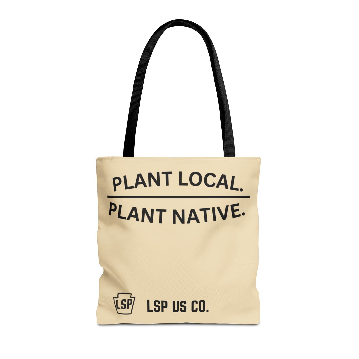 LSP US CO Tote Bag — "Plant Local. Plant Native." Eco-Friendly Canvas Tote with Tree Ring Nature Graphic