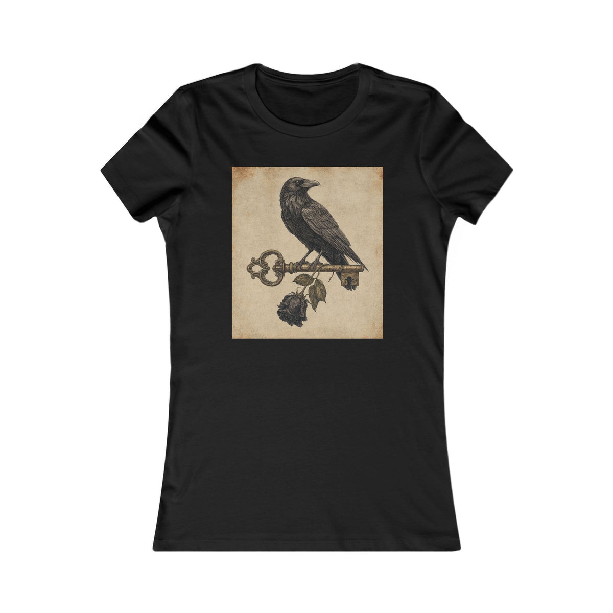 Women's Raven & Vintage Key Tee — Gothic Vintage Graphic Shirt