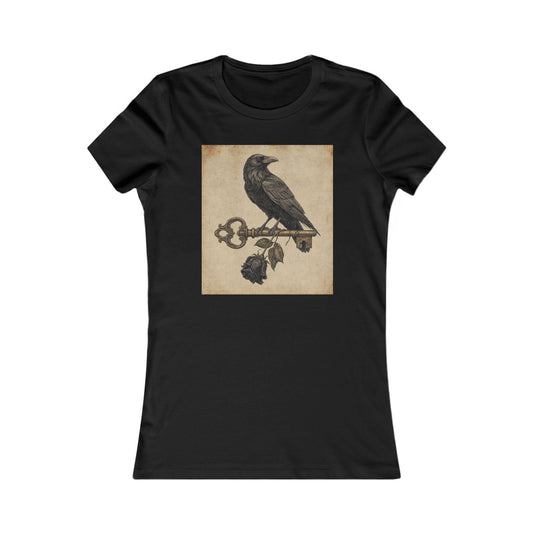 Women's Raven & Vintage Key Tee — Gothic Vintage Graphic Shirt