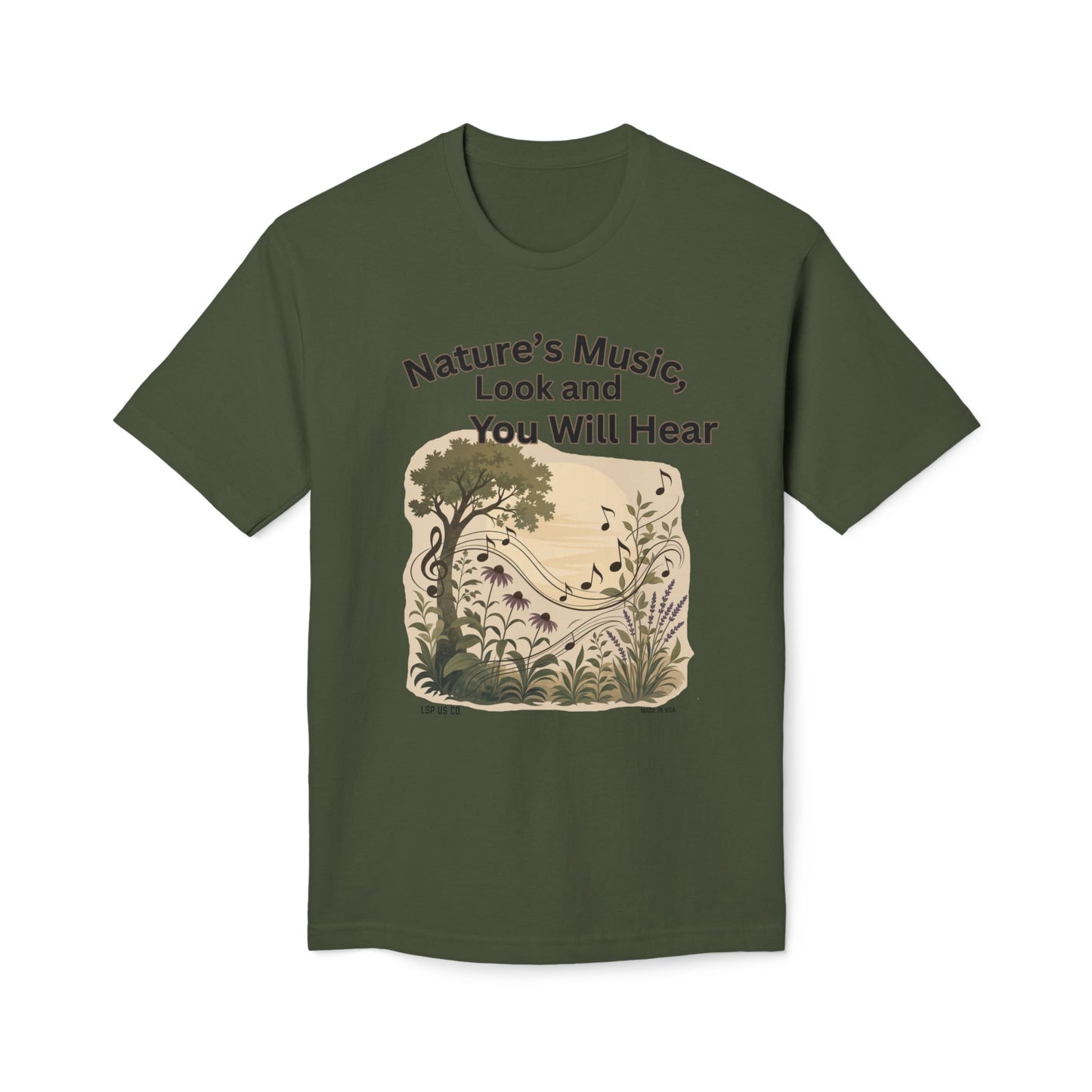 Nature's Music T-Shirt — "Nature's Music, Look and You Will Hear" Vintage Botanical Bayside Tee