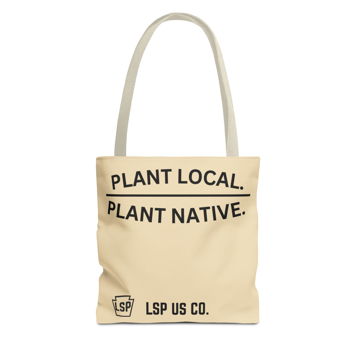 LSP US CO Tote Bag — "Plant Local. Plant Native." Eco-Friendly Canvas Tote with Tree Ring Nature Graphic