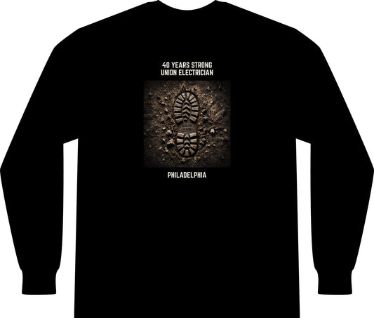 Union Electrician 40 Years Strong Long Sleeve Pocket T-Shirt — Philadelphia Tribute