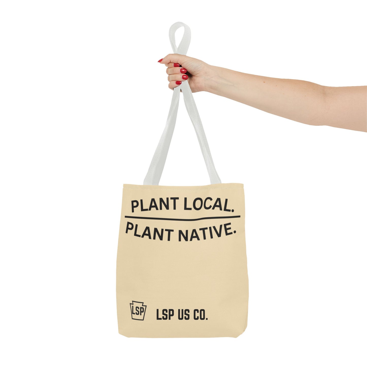 LSP US CO Tote Bag — "Plant Local. Plant Native." Eco-Friendly Canvas Tote with Tree Ring Nature Graphic