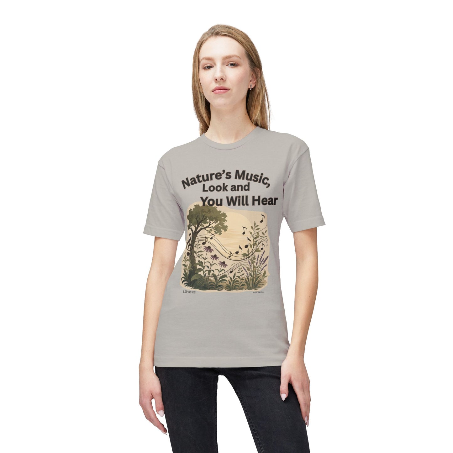 Nature's Music T-Shirt — "Nature's Music, Look and You Will Hear" Vintage Botanical Bayside Tee