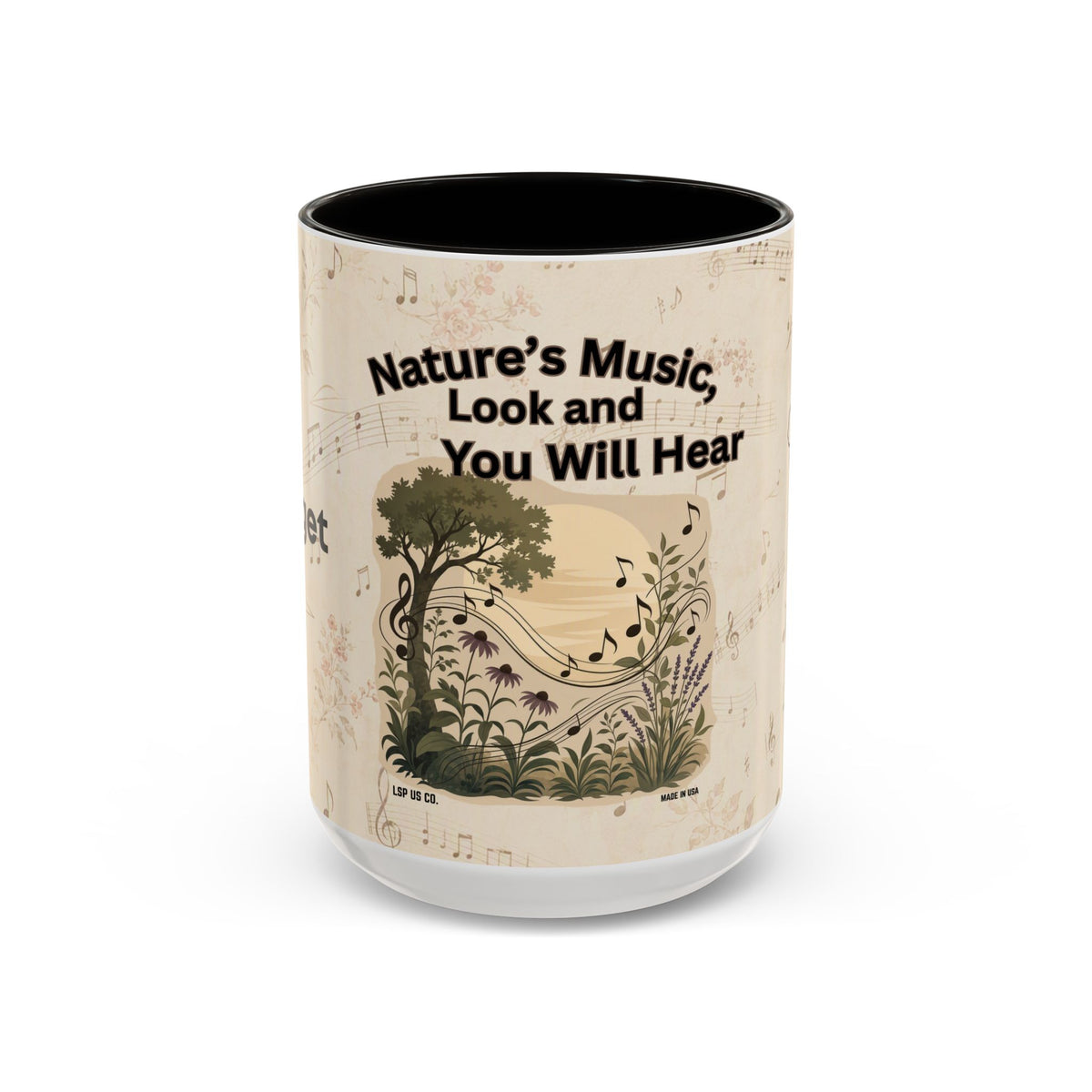 Bridget - Nature’s Music Floral Note Mug — Natures Music, Look and You Will Hear 15oz