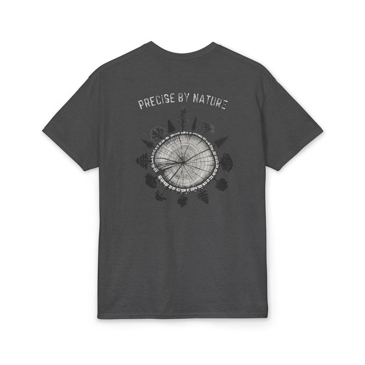 PRECISE BY NATURE T-Shirt — Trees around Tree Ring Graphic Tee for Nature Lovers