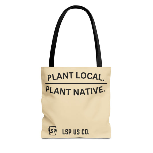 LSP US CO Tote Bag — "Plant Local. Plant Native." Eco-Friendly Canvas Tote with Tree Ring Nature Graphic