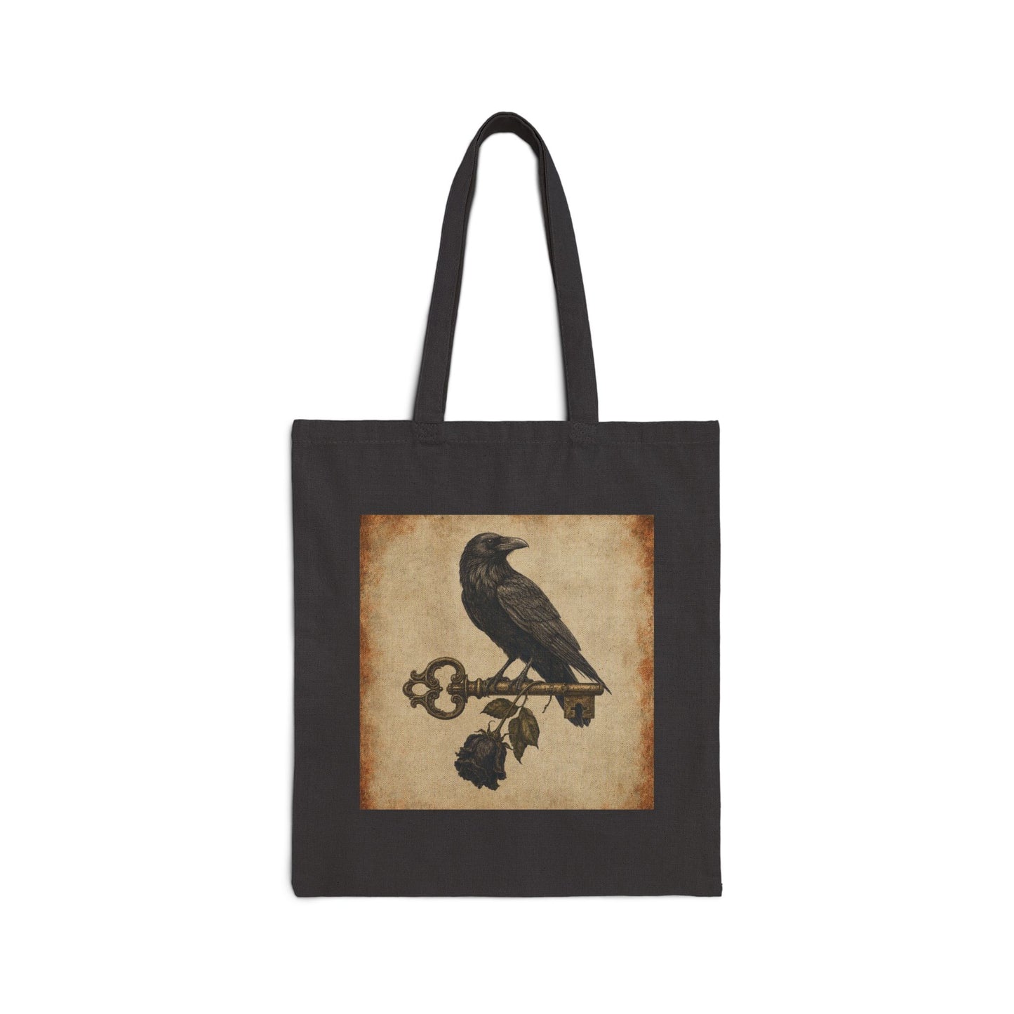 Vintage Raven Black Rose Tote Bag — Gothic Vintage Canvas Tote
