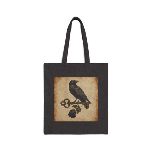 Vintage Raven Black Rose Tote Bag — Gothic Vintage Canvas Tote