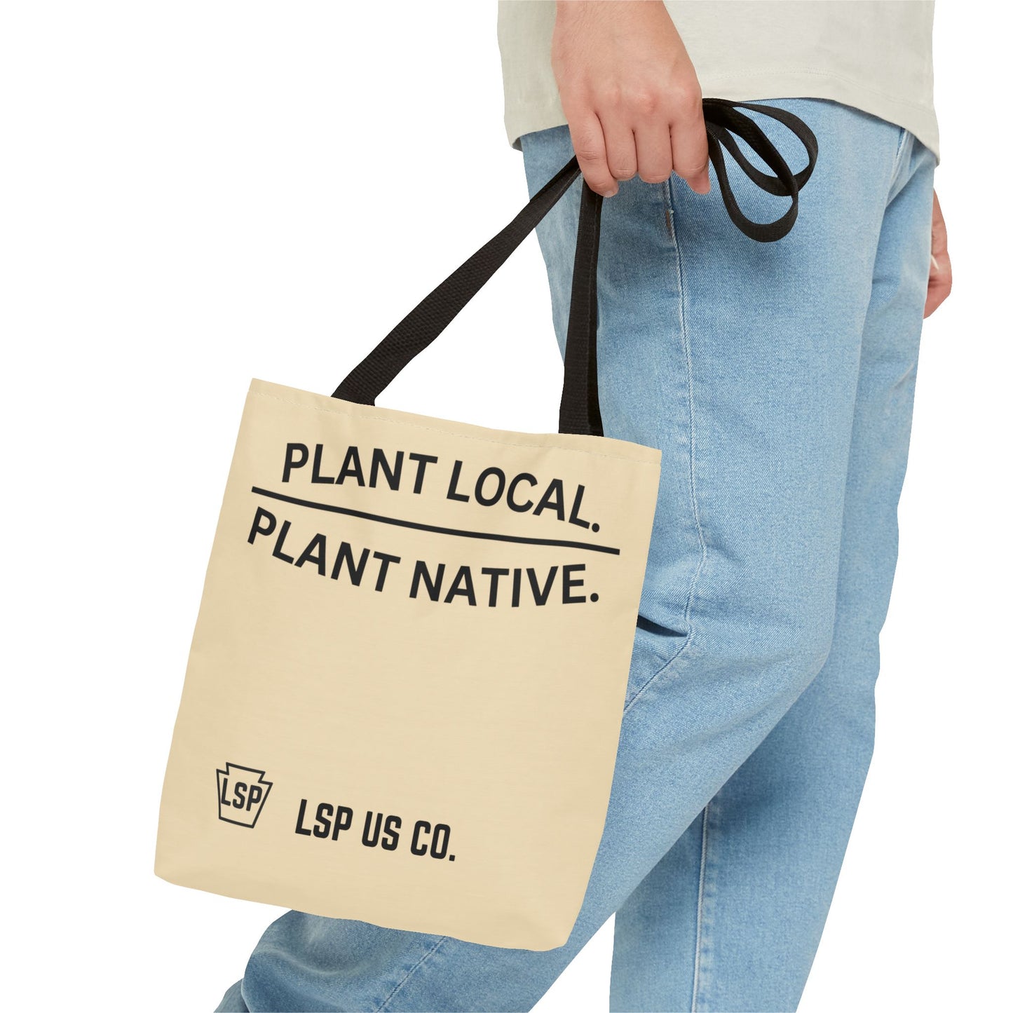 LSP US CO Tote Bag — "Plant Local. Plant Native." Eco-Friendly Canvas Tote with Tree Ring Nature Graphic
