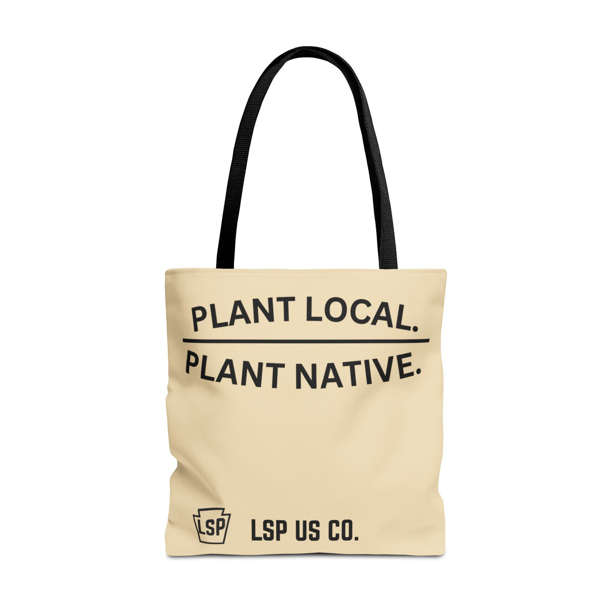 LSP US CO Tote Bag — "Plant Local. Plant Native." Eco-Friendly Canvas Tote with Tree Ring Nature Graphic
