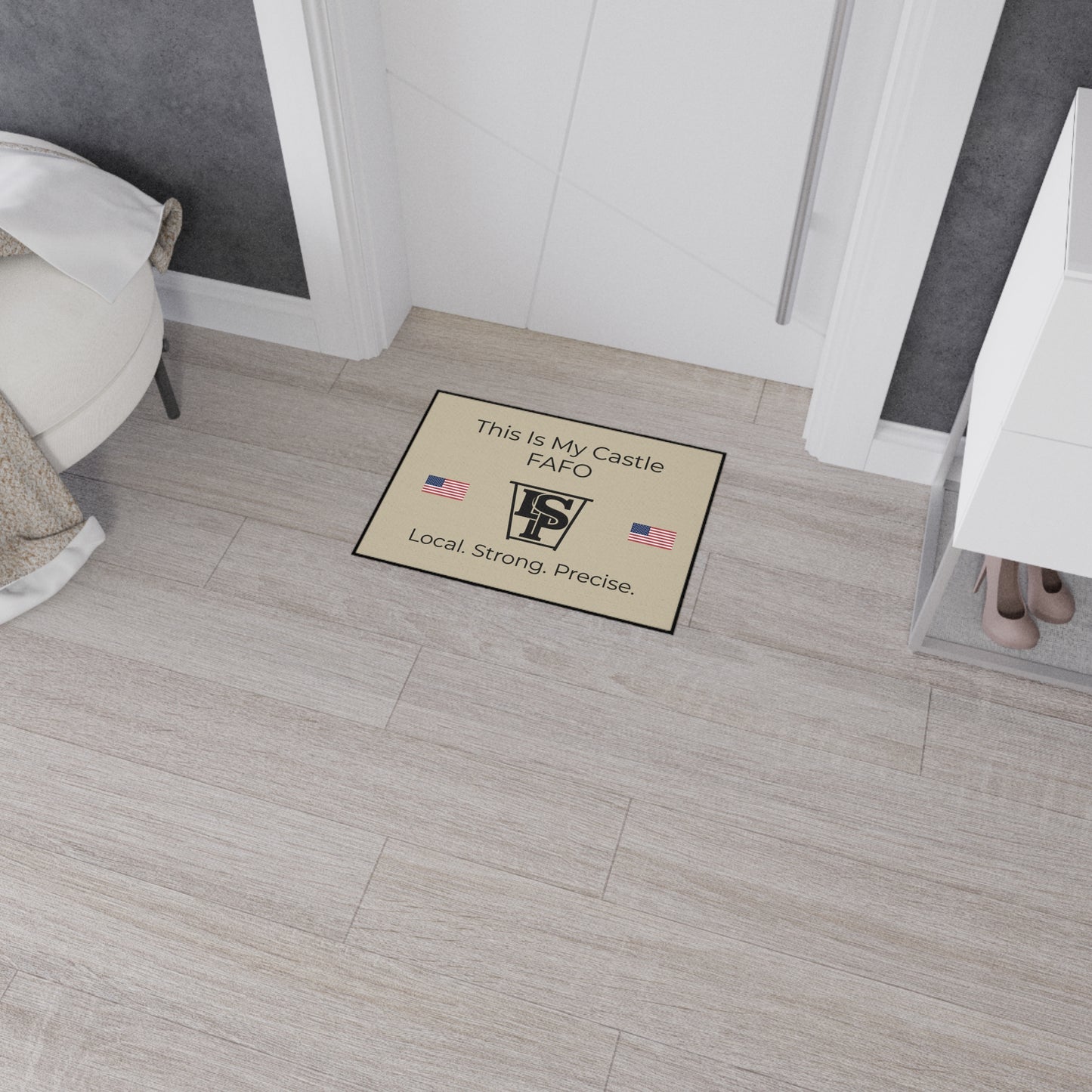 Heavy Duty Floor Mat — "This Is My Castle FAFO" American Flag Welcome Mat (Local. Strong. Precise.)