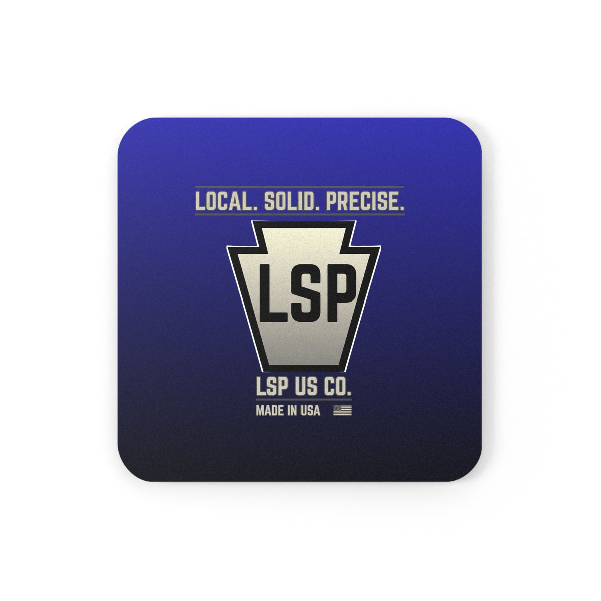 LSP US CO Keystone Logo Cork Coaster — 'Local. Solid. Precise.' Round Drink Coaster (Made in USA)