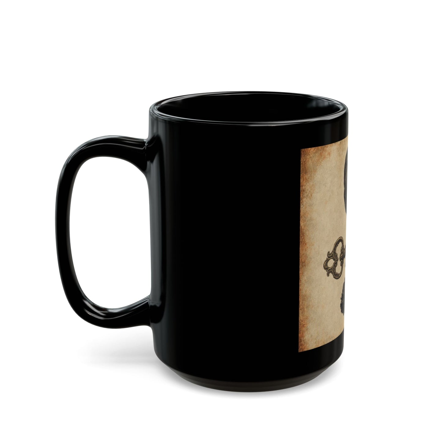 Gothic Raven Key & Rose Black Ceramic Mug — Moon Crescent Coffee Cup 15 OZ