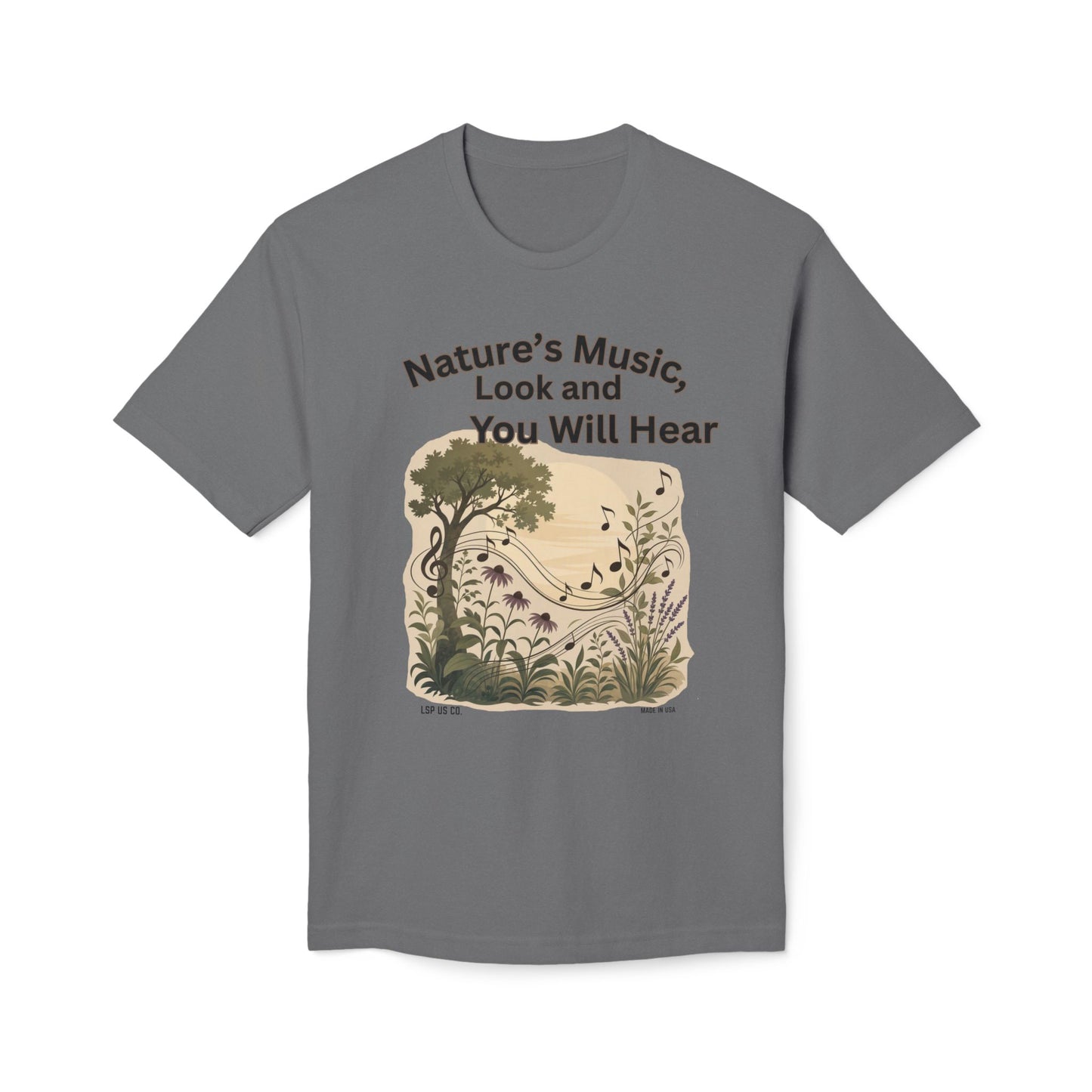 Nature's Music T-Shirt — "Nature's Music, Look and You Will Hear" Vintage Botanical Bayside Tee