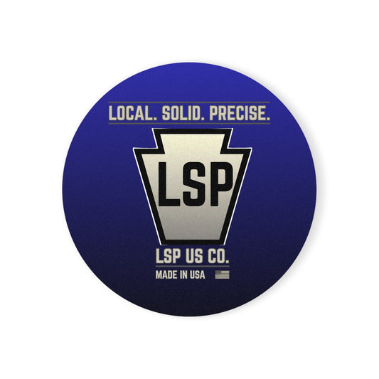 LSP US CO Keystone Logo Cork Coaster — 'Local. Solid. Precise.' Round Drink Coaster (Made in USA)