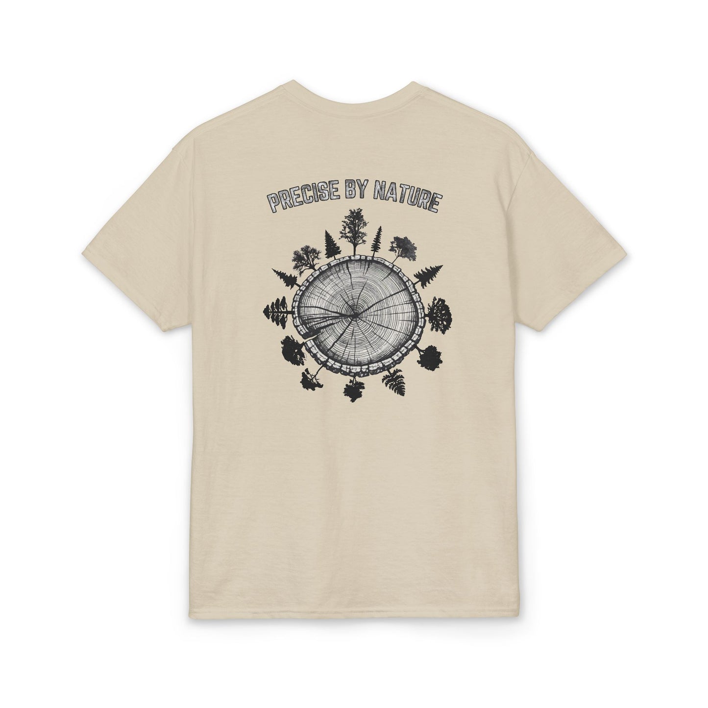 PRECISE BY NATURE T-Shirt — Trees around Tree Ring Graphic Tee for Nature Lovers