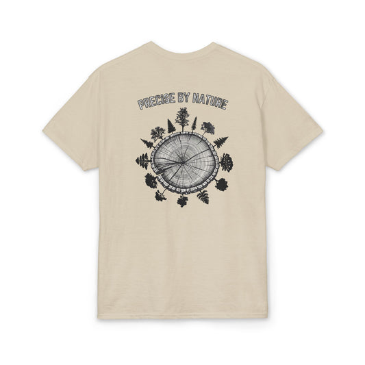 PRECISE BY NATURE T-Shirt — Trees around Tree Ring Graphic Tee for Nature Lovers