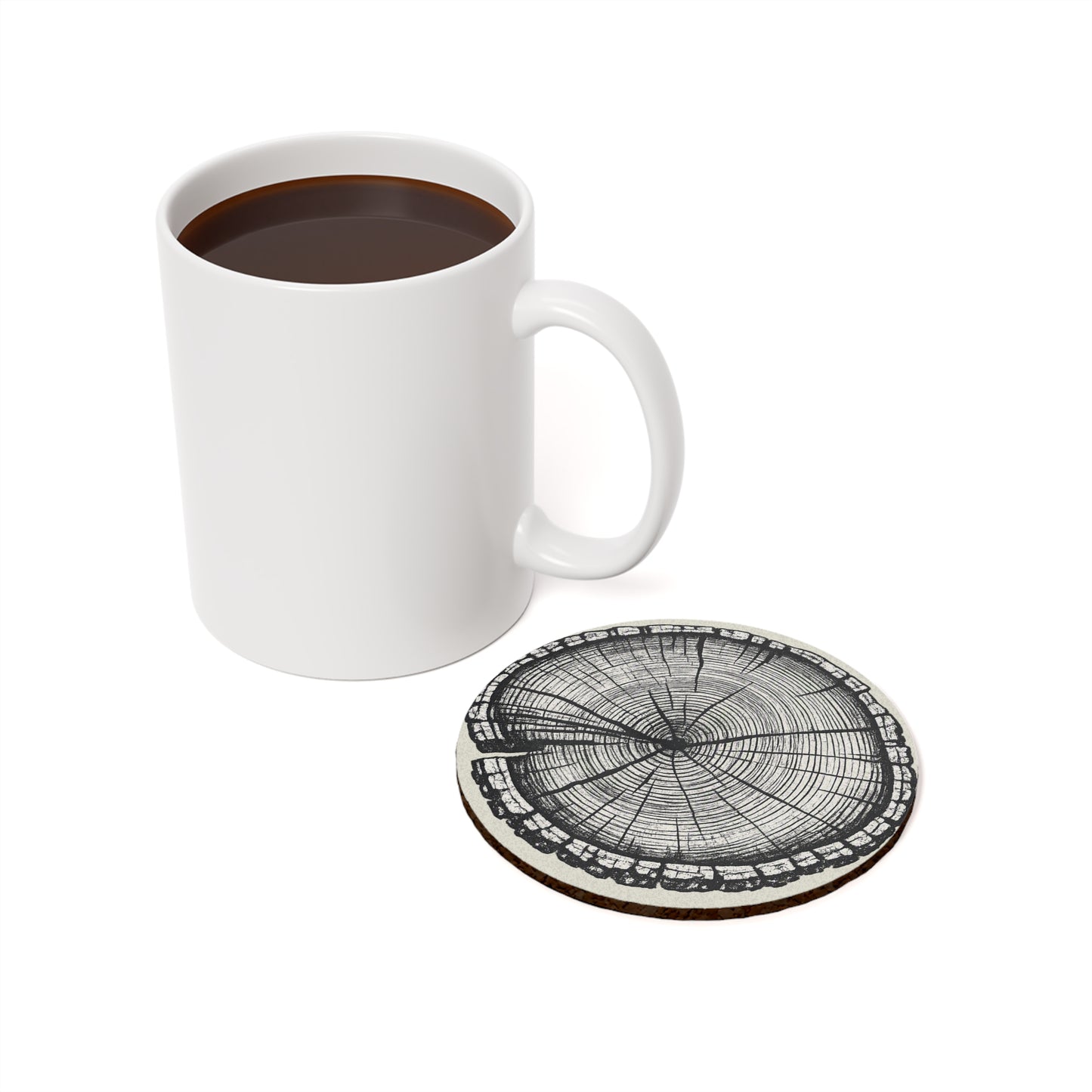 Wood Slice Cork Coaster — Rustic Tree Ring Drink Coaster - Round 4"