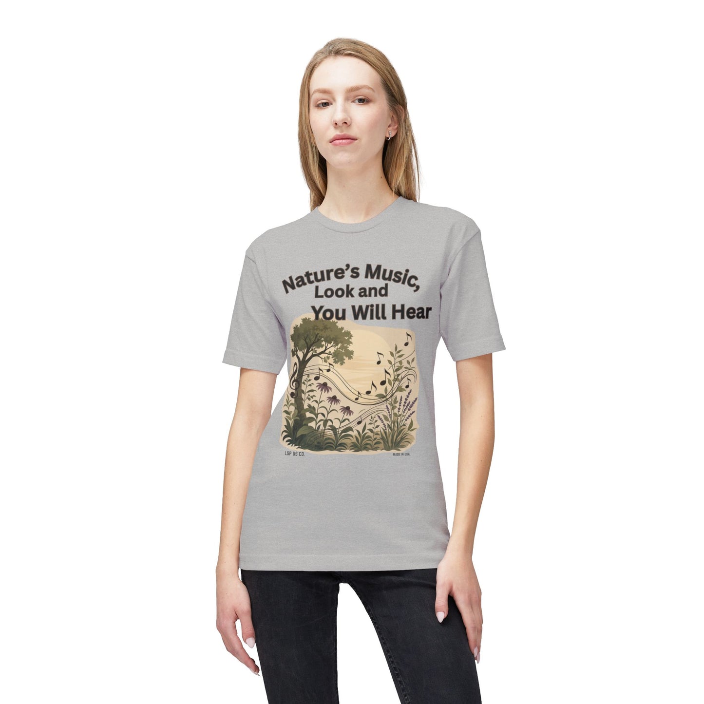 Nature's Music T-Shirt — "Nature's Music, Look and You Will Hear" Vintage Botanical Bayside Tee