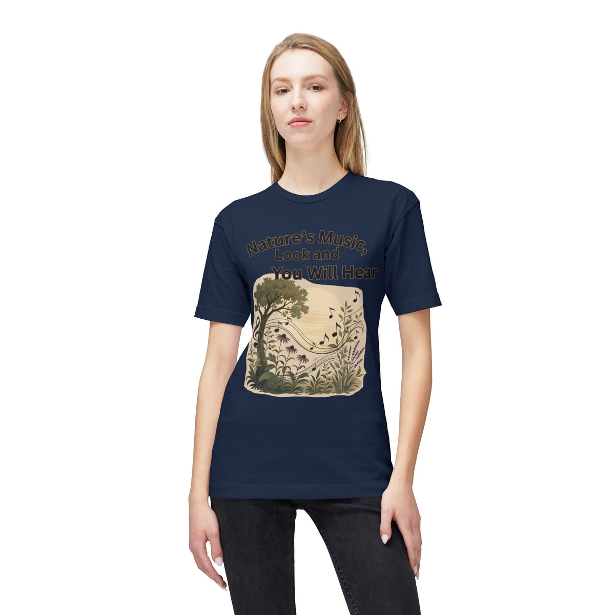 Nature's Music T-Shirt — "Nature's Music, Look and You Will Hear" Vintage Botanical Bayside Tee