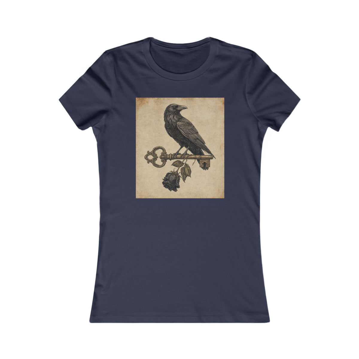 Women's Raven & Vintage Key Tee — Gothic Vintage Graphic Shirt