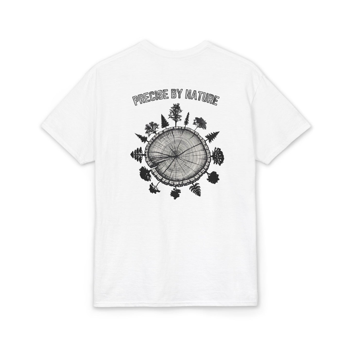 PRECISE BY NATURE T-Shirt — Trees around Tree Ring Graphic Tee for Nature Lovers