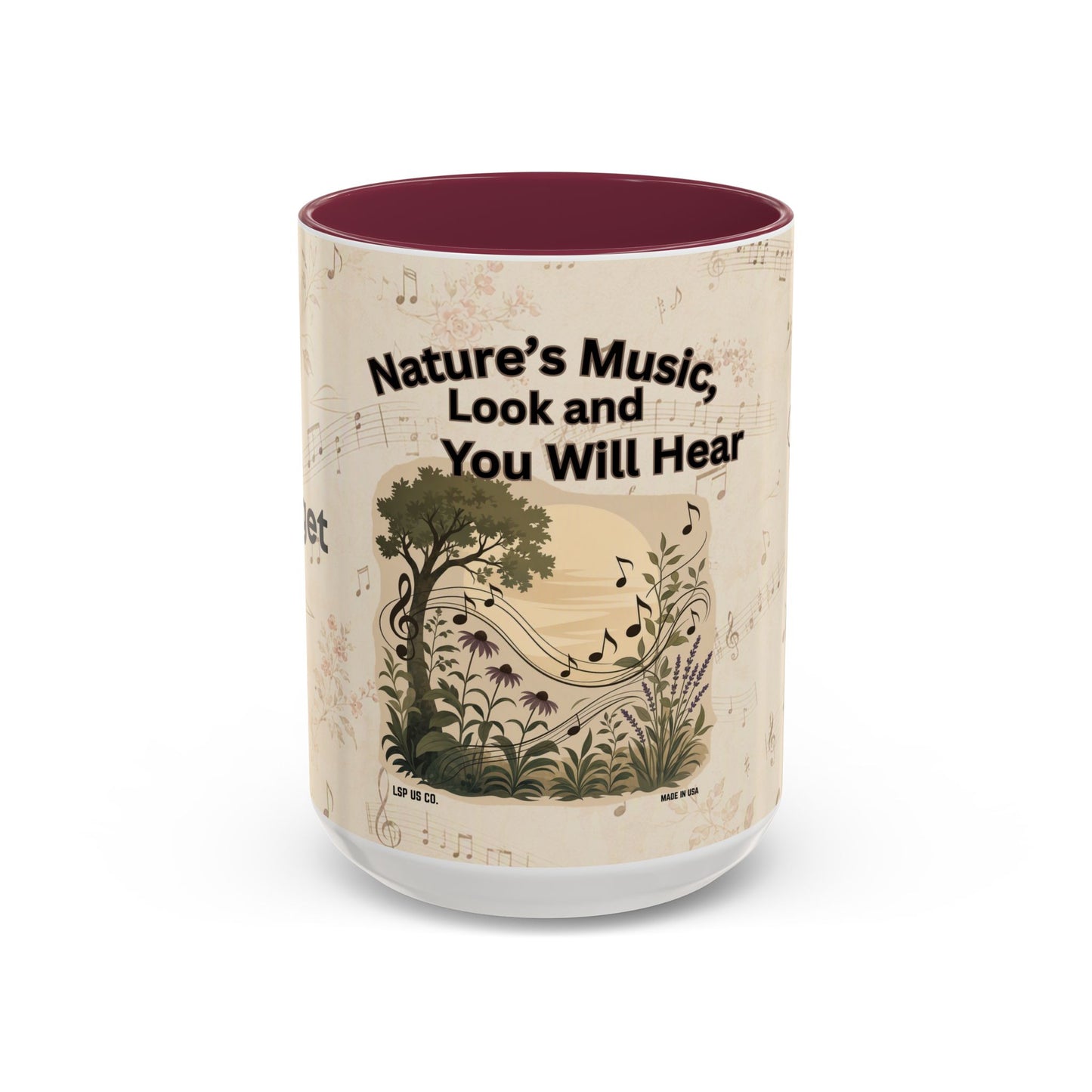 Bridget - Nature’s Music Floral Note Mug — Natures Music, Look and You Will Hear 15oz