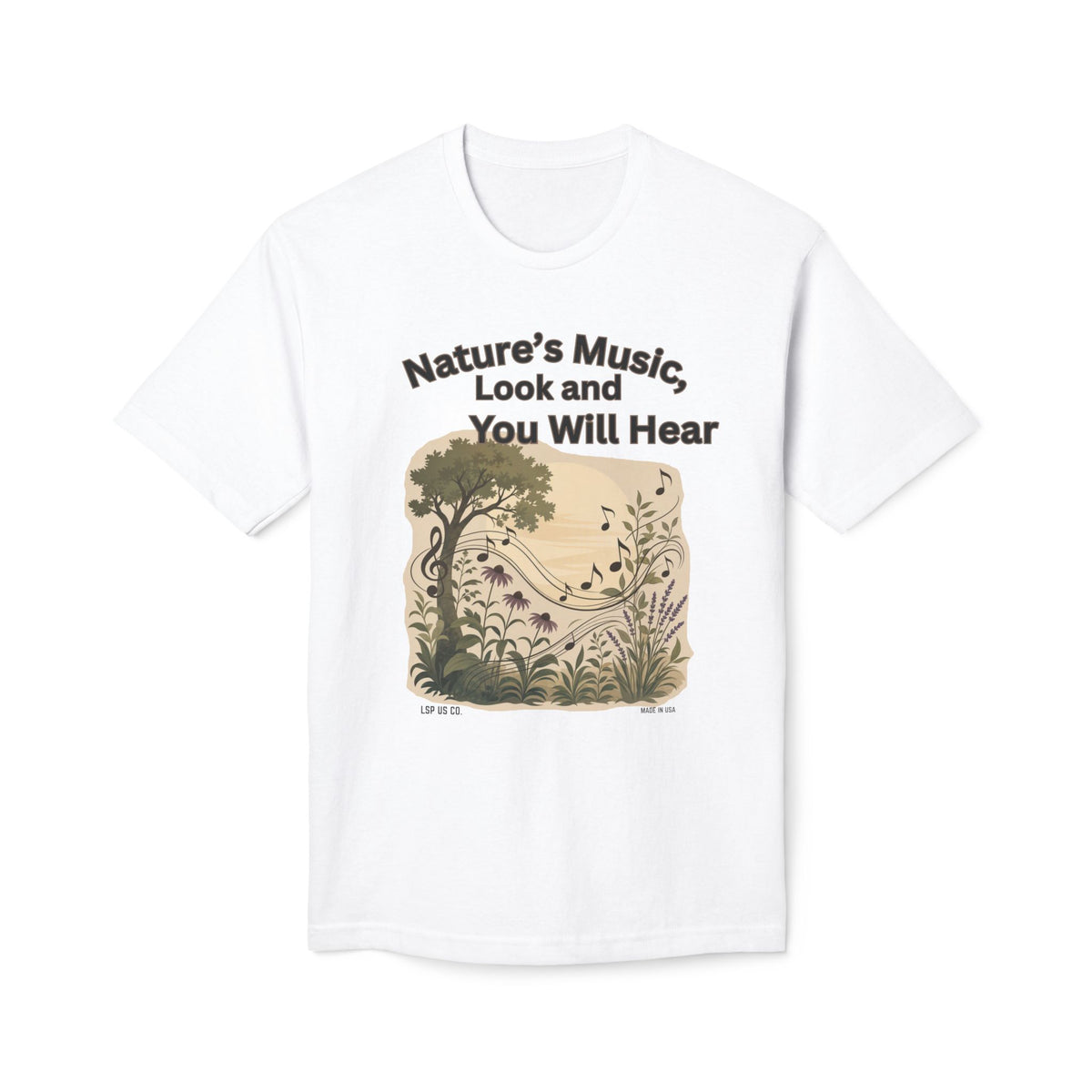 Nature's Music T-Shirt — "Nature's Music, Look and You Will Hear" Vintage Botanical Bayside Tee