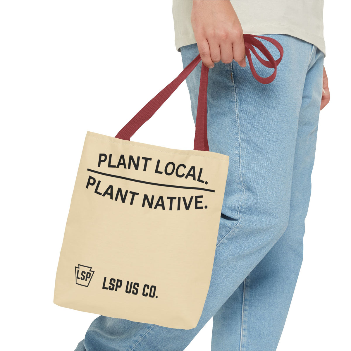 LSP US CO Tote Bag — "Plant Local. Plant Native." Eco-Friendly Canvas Tote with Tree Ring Nature Graphic