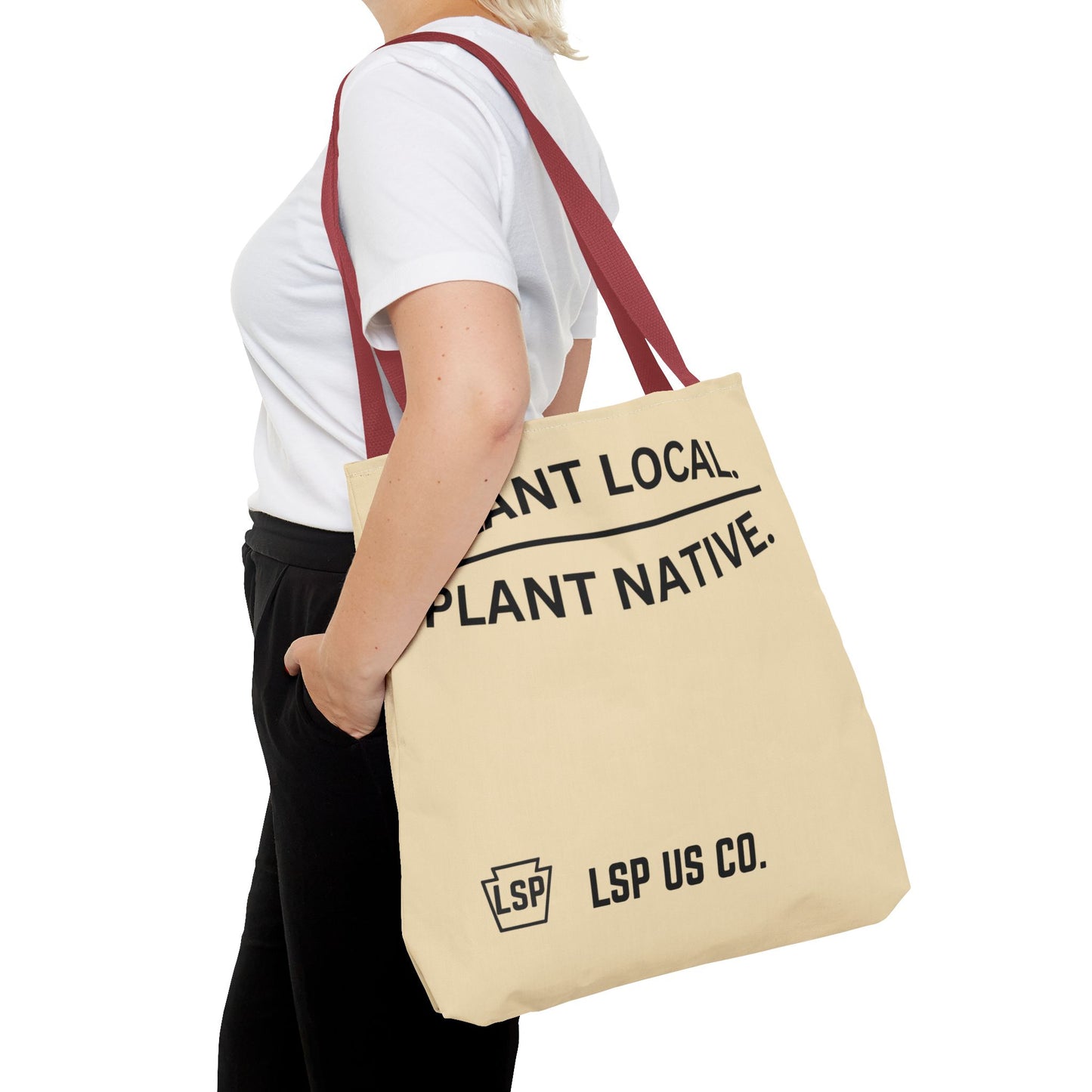 LSP US CO Tote Bag — "Plant Local. Plant Native." Eco-Friendly Canvas Tote with Tree Ring Nature Graphic
