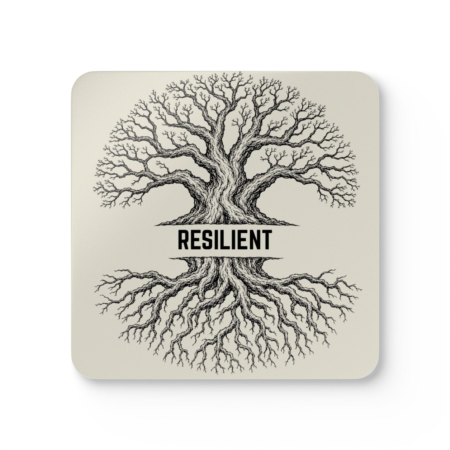 Resilient Tree Cork Coaster Set — Inspirational Rustic Drink Coasters (4-Pack)