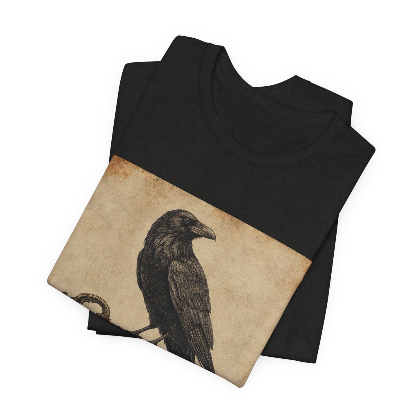 Raven on Vintage Key With Black Rose T‑Shirt — Gothic Crow Vintage-Style Tee