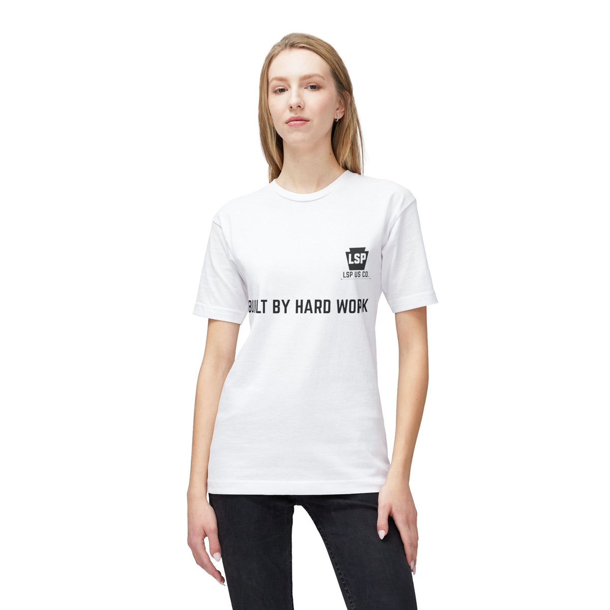 LSP US CO. — Built By Hard Work / We Are Not The Same Graphic — Bayside 5040 Midweight Tee - MADE IN USA